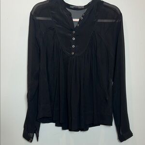 All Saints 100% Silk Black Button-Down Blouse